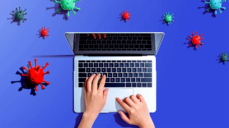 Laptop computer with epidemic influenza concept