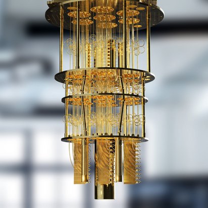 Komponente eines Quantencomputers in Gold.