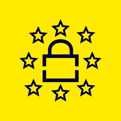 Grafik für EU-Datenschutz mit Bügelschloss und Sternen.