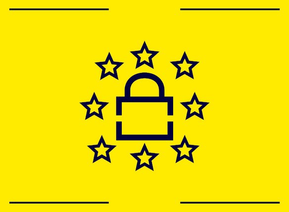 Grafik für EU-Datenschutz mit Bügelschloss und Sternen.